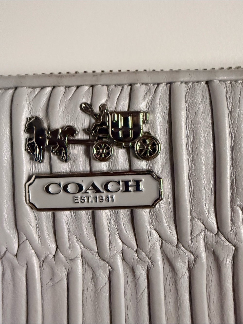 Coach Madison Gathered Leather Accordion Zip Around Wallet in pearl grey/silver - Picture 2 of 7